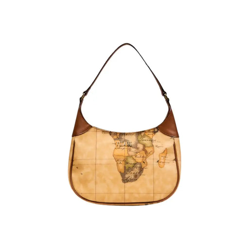 Alviero Martini Prima Classe beige shoulder bag with vintage map print and leather trim