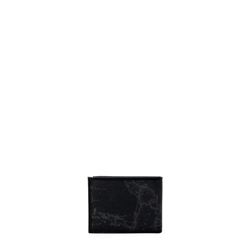 Alviero Martini Prima Classe black leather bifold wallet with subtle world map pattern