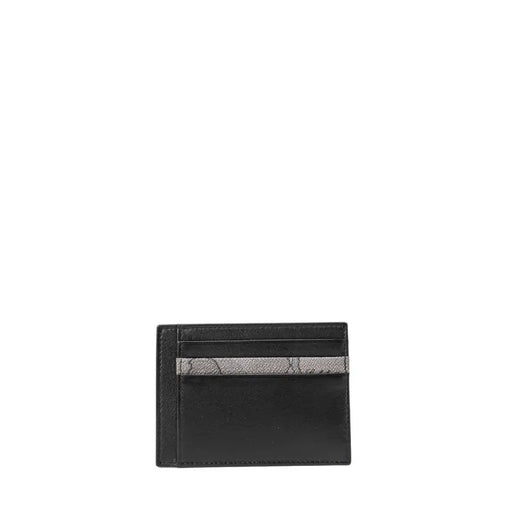 Black leather card holder with grey patterned accent stripe from Alviero Martini Prima Classe Men Wallet in Black Polyurethane