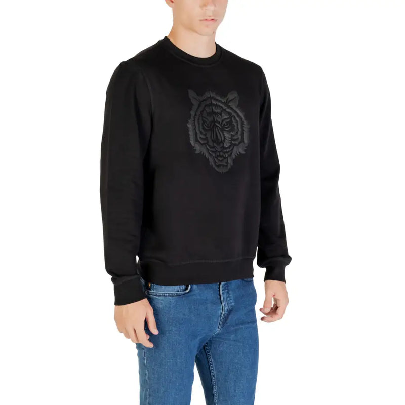 Men’s black crewneck sweatshirt with embroidered tiger head design from Antony Morato