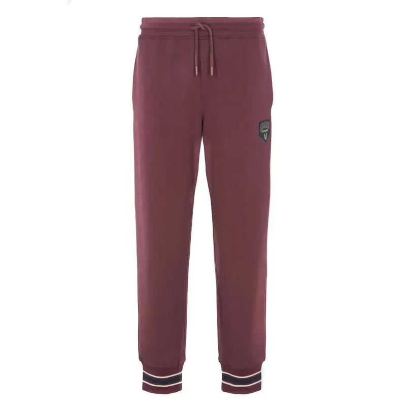Maroon Armani Exchange Bordeaux cotton trousers with drawstring waist and striped cuffs