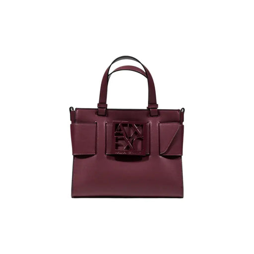 Maroon leather Armani Exchange Bordeaux Zip Handbag with top handles and embossed logo