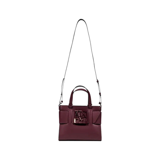 Deep red leather Armani Exchange Bordeaux Zip Handbag with top handle and metal embellishment