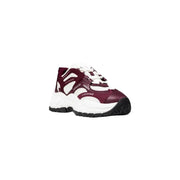 Armani Exchange women burgundy lace-up sneakers with white rubber sole and accents