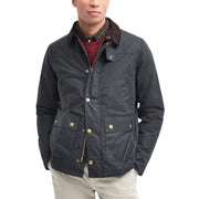 Men’s waxed cotton jacket with corduroy collar and brass snaps from Barbour Men Grey Cotton Blazer