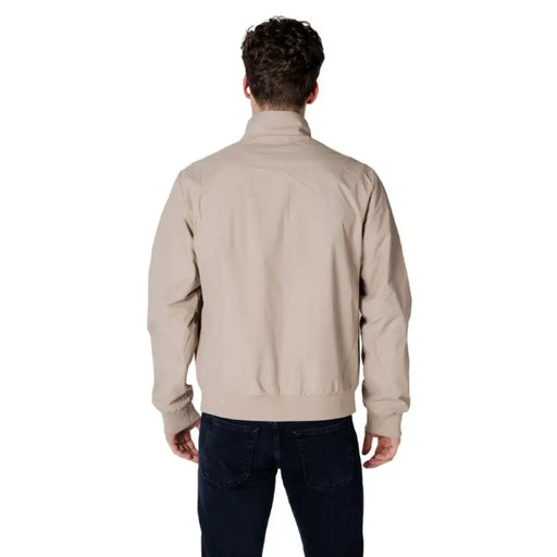 Beige Zip Up Jacket showcasing a stylish beige bomber jacket for modern fashion