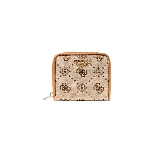 Beige and brown square patterned zippered wallet for women or men