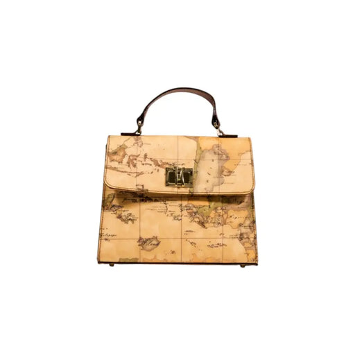 Map-print handbag with top handle and gold-tone clasp from Alviero Martini Prima Classe