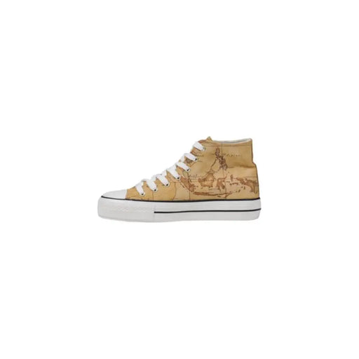 Beige High-Top Sneaker with Map Design for City Travel and Style