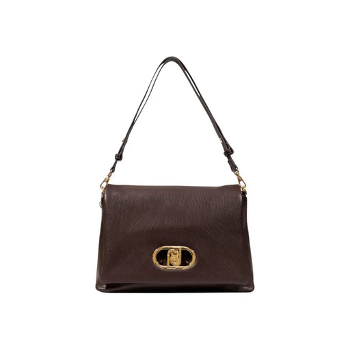Dark brown leather shoulder bag with gold-tone oval clasp from Beige Liu Jo Handbag collection