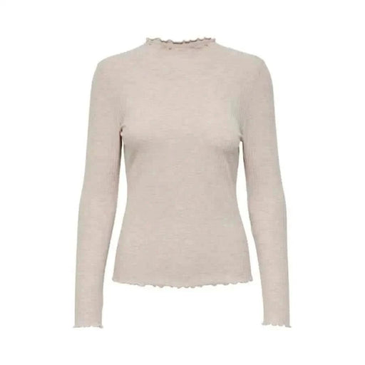 Beige long-sleeved top with scalloped neckline and hem - Only Women Knitwear