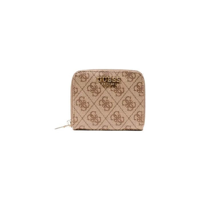 Beige patterned Guess zip around wallet with intricate design and premium material