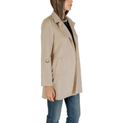 Light beige women’s long-sleeved trench coat featured in Beige Womens Slip On Fall Winter Blazer