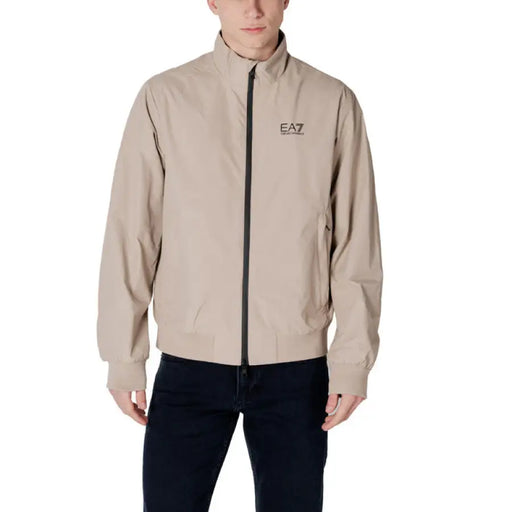 Beige zip-up jacket elegantly designed for style and comfort in casual wear