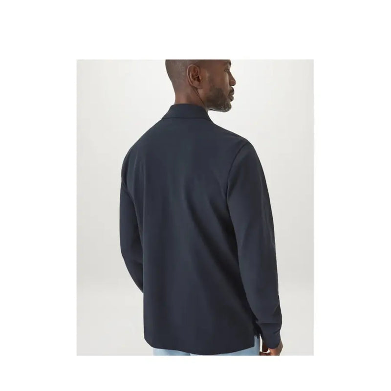 Navy blue zip-up sweatshirt with ribbed cuffs and hem, likely made of fleece material.