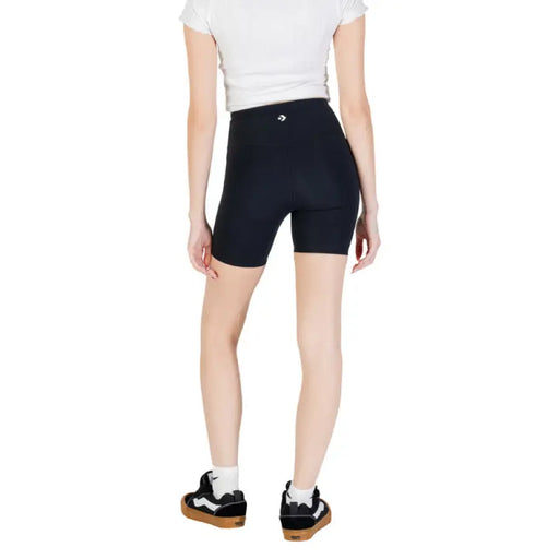 Womens black biker athletic shorts displayed with a comfortable, sporty fit
