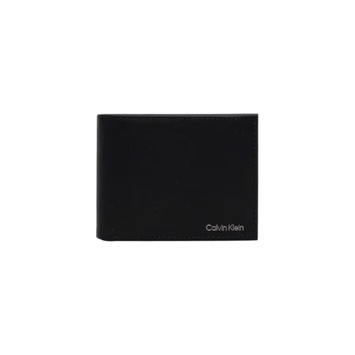 Black Calvin Klein leather wallet displayed in a product image