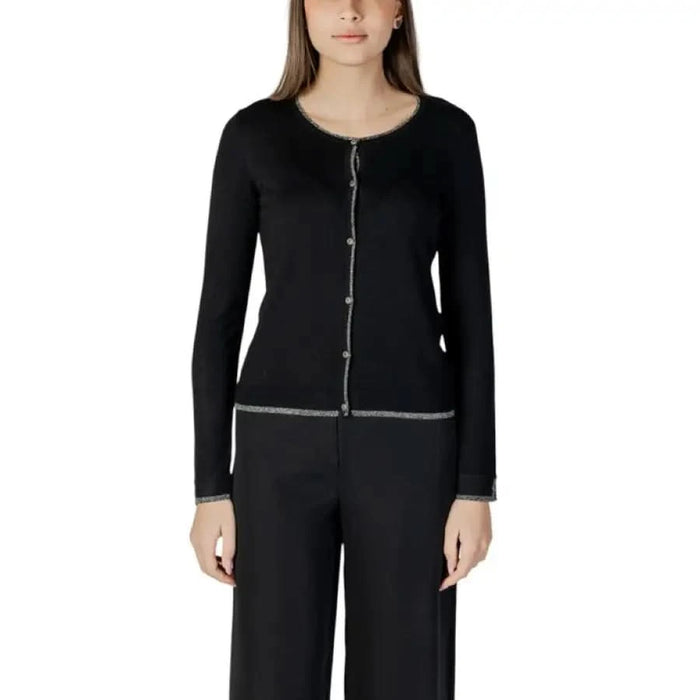 Black cardigan and pants set displayed with Liu Jo Women Cardigan White Long Round Neck