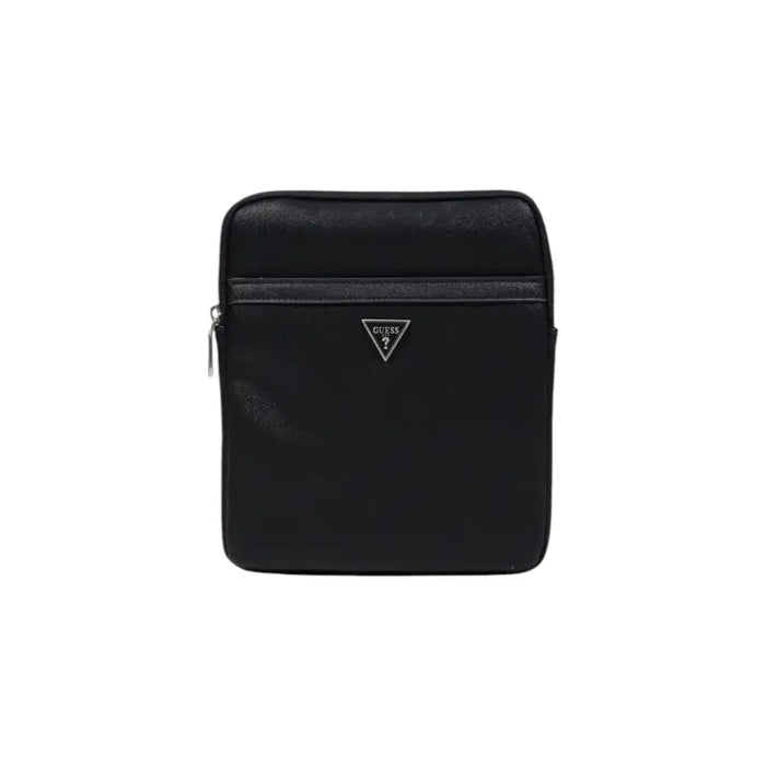 Black Guess crossbody bag with adjustable strap and silver-tone hardware