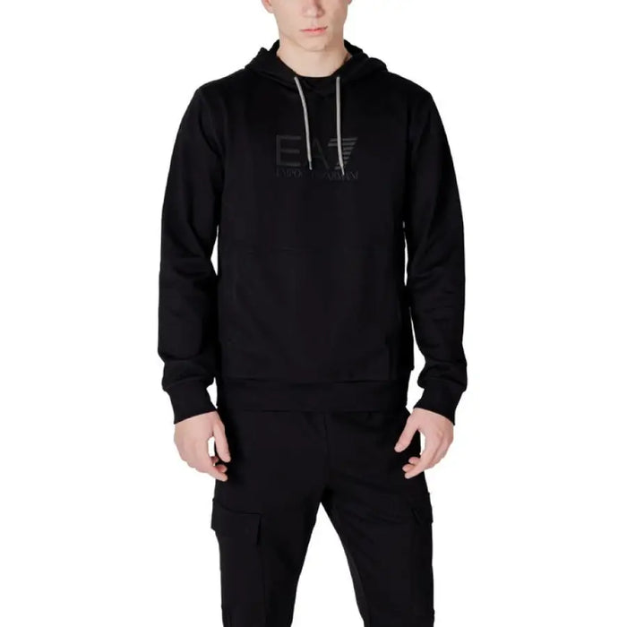 Black hooded sweatshirt and cargo pants from Ea7 Men Blue Printed Hood Sweatshirt collection