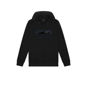 Black hooded sweatshirt featuring a shark graphic for a stylish casual look