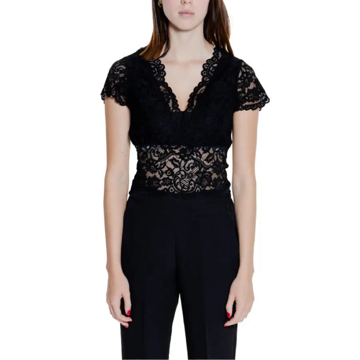 Black lace top and pants set displayed in the product Black Lace Top and Pants