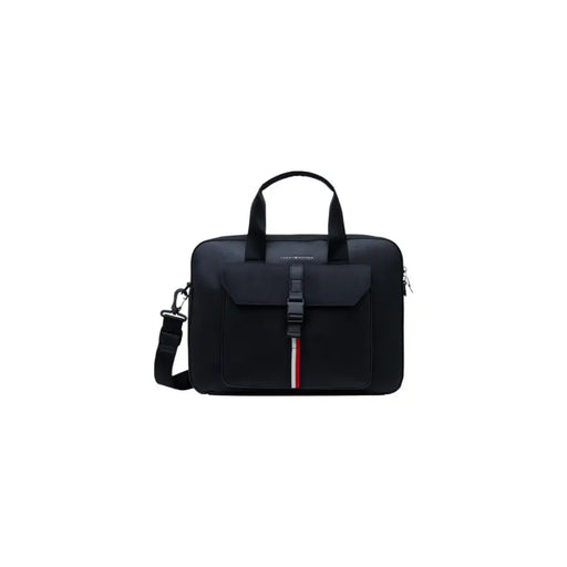 Black briefcase with handle and shoulder strap for professional laptops and documents