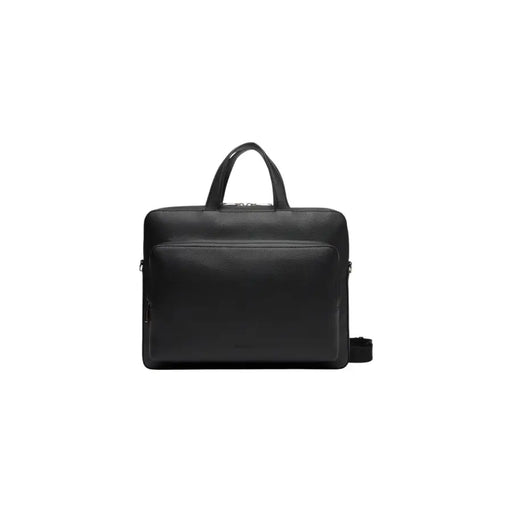Black leather briefcase with shoulder strap for professional and stylish carrying