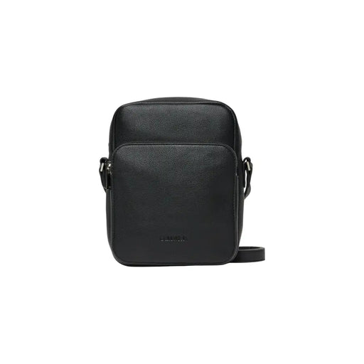 Black leather crossbody bag displayed in a product image showcasing stylish sophistication