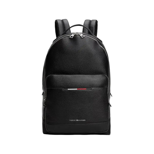 Black leather Tommy Hilfiger backpack displayed for stylish and durable accessory use
