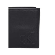 Black leather wallet featuring CK logo, stylish and premium accessory for men and women