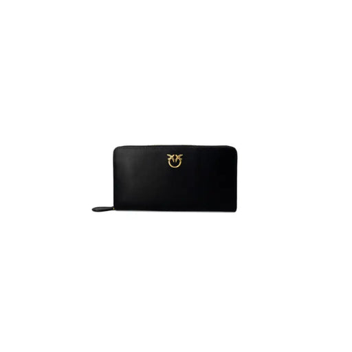 Black leather wallet with gold logo showcasing elegant design and premium quality
