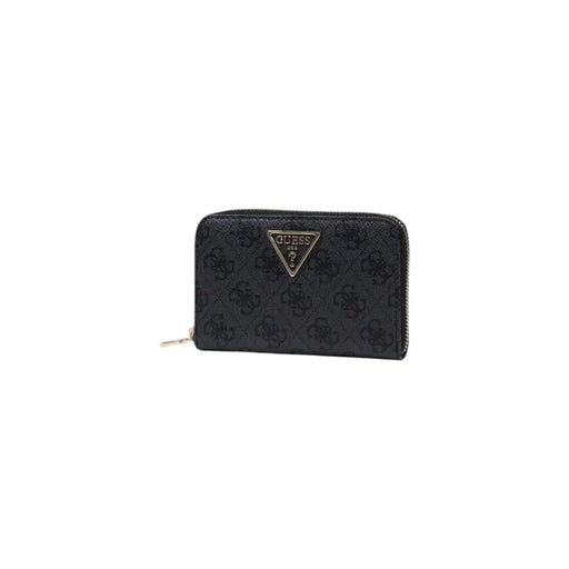 Black patterned Guess zip around wallet with stylish design and secure closure