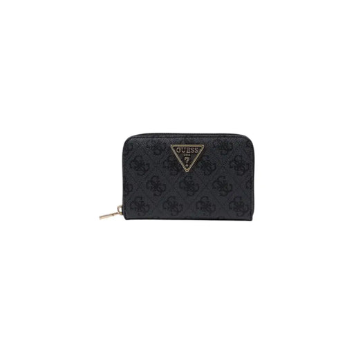 Black patterned Guess zip around wallet displayed in a stylish product shot