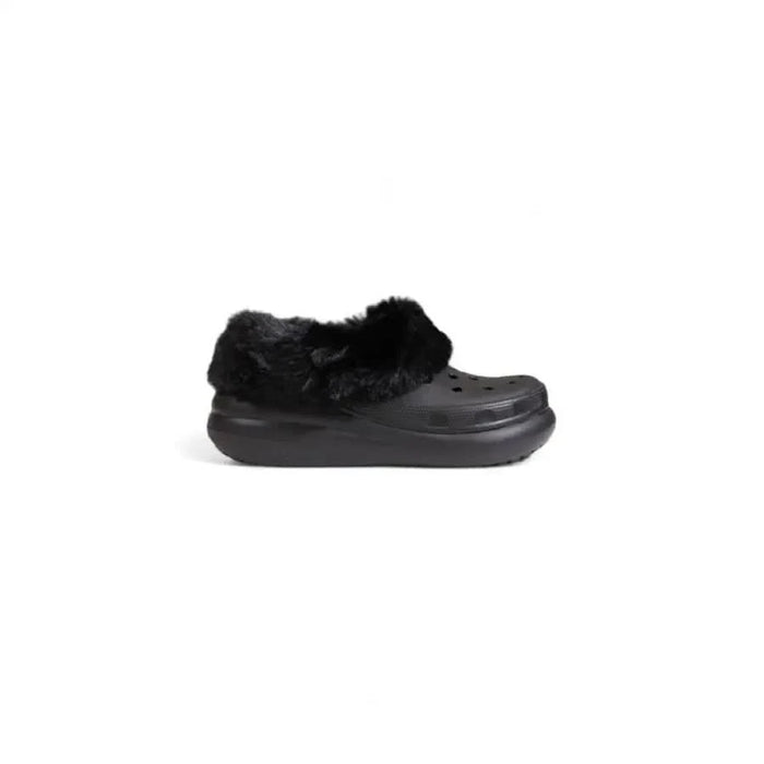 Black platform Croc with faux fur trim from Crocs Women’s Rubber Slip-On Slippers