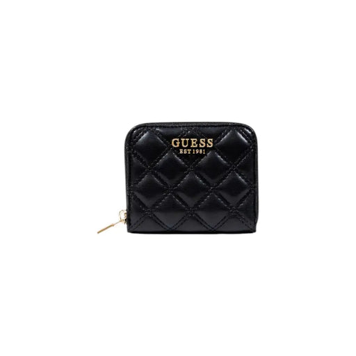 Black quilted patent leather wallet with gold zipper front view