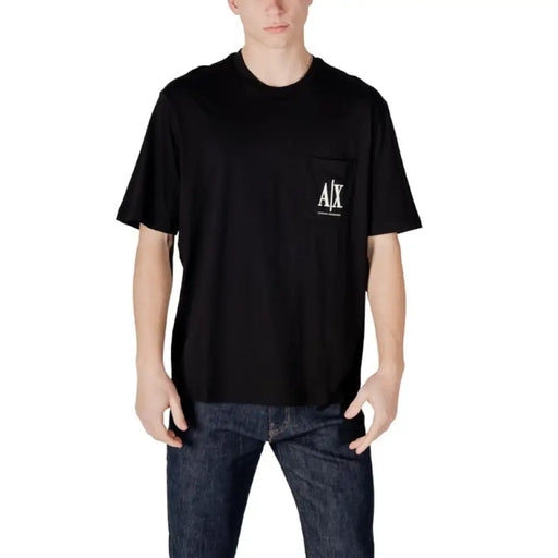 Black short-sleeved Armani Exchange Men Cotton T-shirt with round neck design