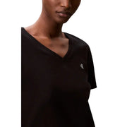 Black short-sleeved V-neck Calvin Klein Jeans women’s cotton T-shirt with small white logo