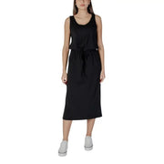 Black sleeveless midi dress showcased in B.young White Polka Dot Sleeveless Dress