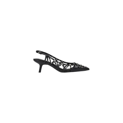 Black slingback heel featuring decorative embellishments for elegant style
