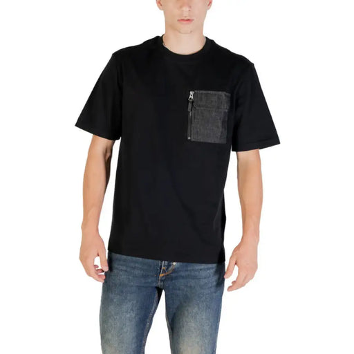 Black T-Shirt with Zippered Pocket displaying a sleek, casual design for everyday wear