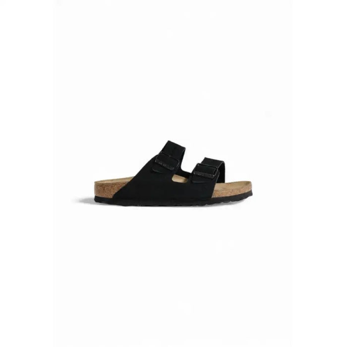 Black two strap sandal displayed in a product image, ideal for casual and summer wear
