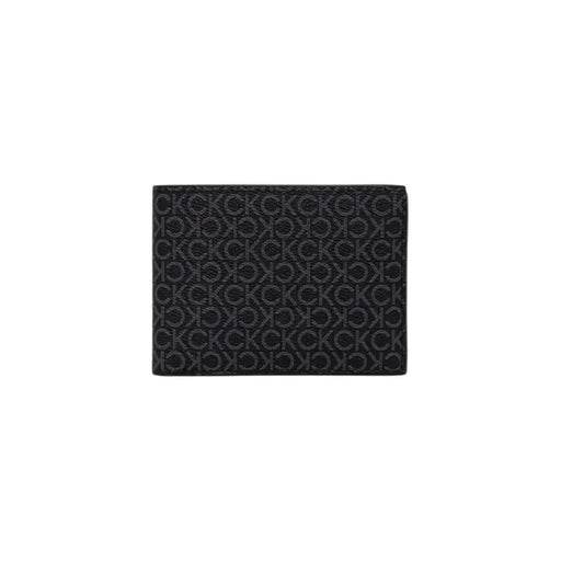 Open black leather wallet featuring a CK pattern, stylish and functional accessory
