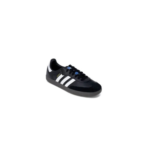 Black and white Adidas Samba shoe displayed as Adidas Men Black Leather Sneakers Size 2.5
