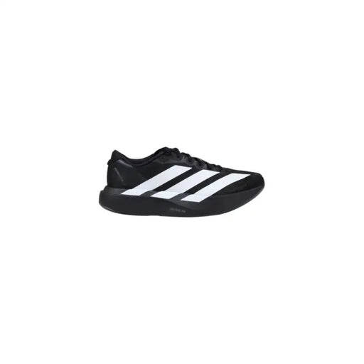 Black and white Adidas running shoe displayed in a product image