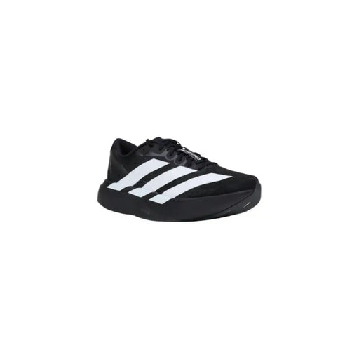 Black and white Adidas running shoe displayed on a plain background