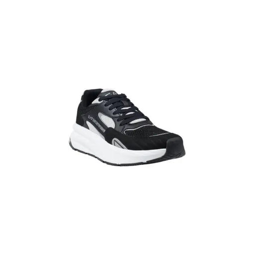 Black, white, and gray athletic running shoe displayed for optimal performance and style