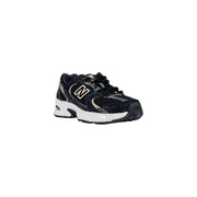 Black and white New Balance 530 sneakers in black suede fabric blend for women