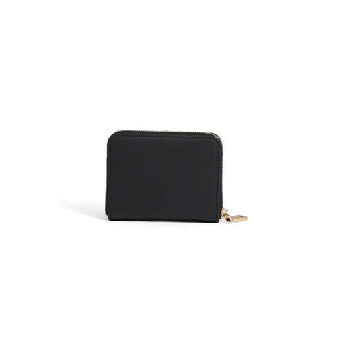 Black wallet with gold zipper and lettering, sleek and stylish accessory for daily use