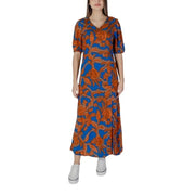 Blue and orange floral maxi dress from B.young Floral V-Neck Dress in Brown 100% Viscose